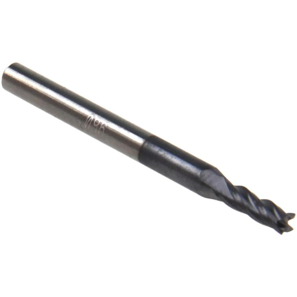 Accupro Miniatures Square End Mill: 0.0960" Dia, 0.2880" LOC, 4 Flute, Solid Carbide - 1.5000" OAL, 0.1250" Shank Dia, 30 deg Helix, AlTiN+ Finish, Single End, Series 547