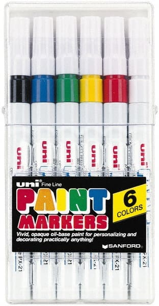 Uni-Ball 63720 Solid Paint Marker: Black, Blue, Green, Red, White & Yellow, Oil-Based, Line Point 