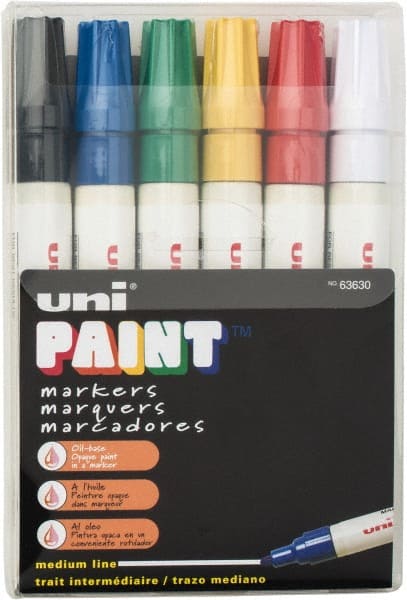 Solid Paint Marker: Black, Blue, Green, Red, White & Yellow, Oil-Based, Bullet Point