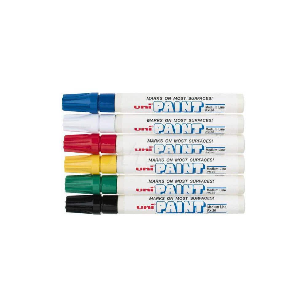 uni® uni-Paint PX-20 Oil-Based Paint Marker - Medium Marker Point -  Assorted, Blue, Red, Green, Yellow, Black Oil Based Ink - White Barrel - 6  / Set