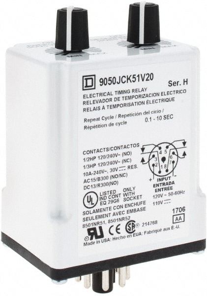 Square D 9050JCK51V20 DPDT Time Delay Relay Image