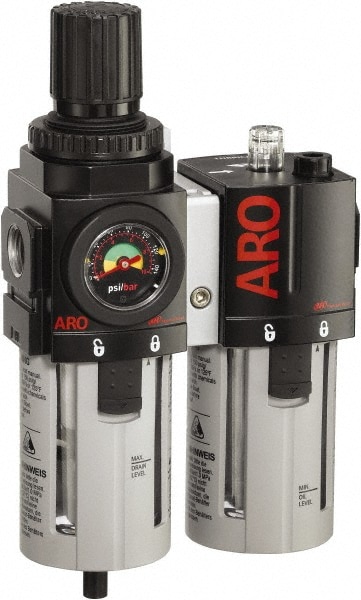 ARO/Ingersoll-Rand C38341-600 FRL Combination Unit: 1/2 NPT, Standard, 2 Pc Filter/Regulator-Lubricator with Pressure Gauge 