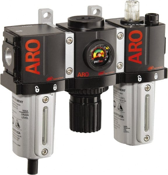 ARO/Ingersoll-Rand C38231-810 FRL Combination Unit: 3/8 NPT, Compact, 3 Pc Filter-Regulator-Lubricator with Pressure Gauge 