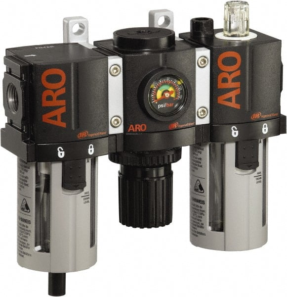 ARO/Ingersoll-Rand C38231-801 FRL Combination Unit: 3/8 NPT, Compact, 3 Pc Filter-Regulator-Lubricator with Pressure Gauge 