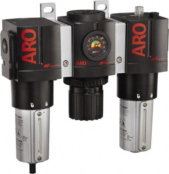 ARO/Ingersoll-Rand C38461-810 FRL Combination Unit: 1 NPT, Heavy-Duty, 3 Pc Filter-Regulator-Lubricator with Pressure Gauge Image