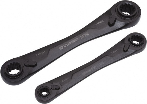 Crescent CX6DBS2 Ratcheting Box Wrench Set: 2 Pc, 1/2" 11/16" 3/4" 3/8" 5/16" 5/8" 7/16" & 9/16" Wrench, Inch 