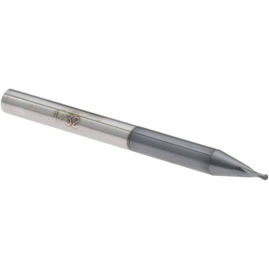 14797405 Ball End Mill: 1/32" Dia, 0.0470" LOC, 2 Flute, Solid Carbide  