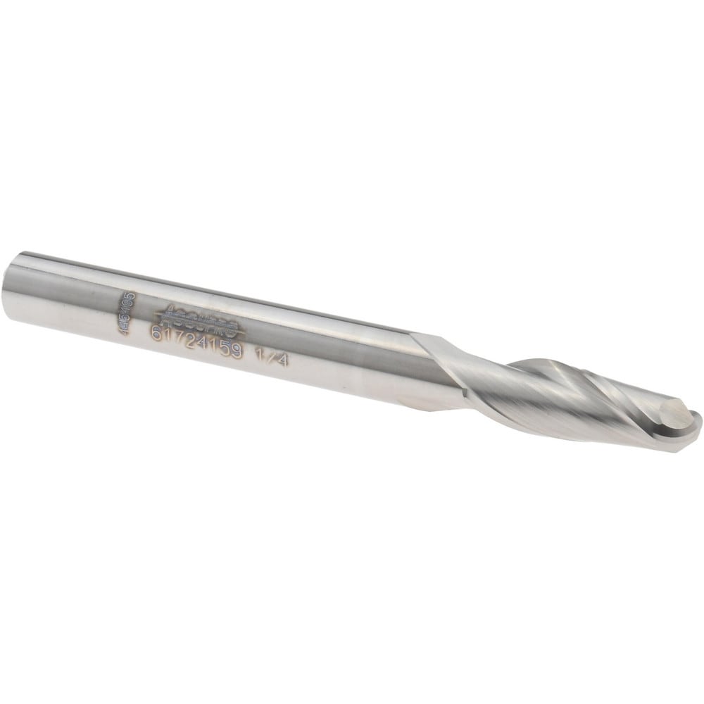 Ball End Mill: 1/4" Dia, 3/4" LOC, 2 Flute, Solid Carbide