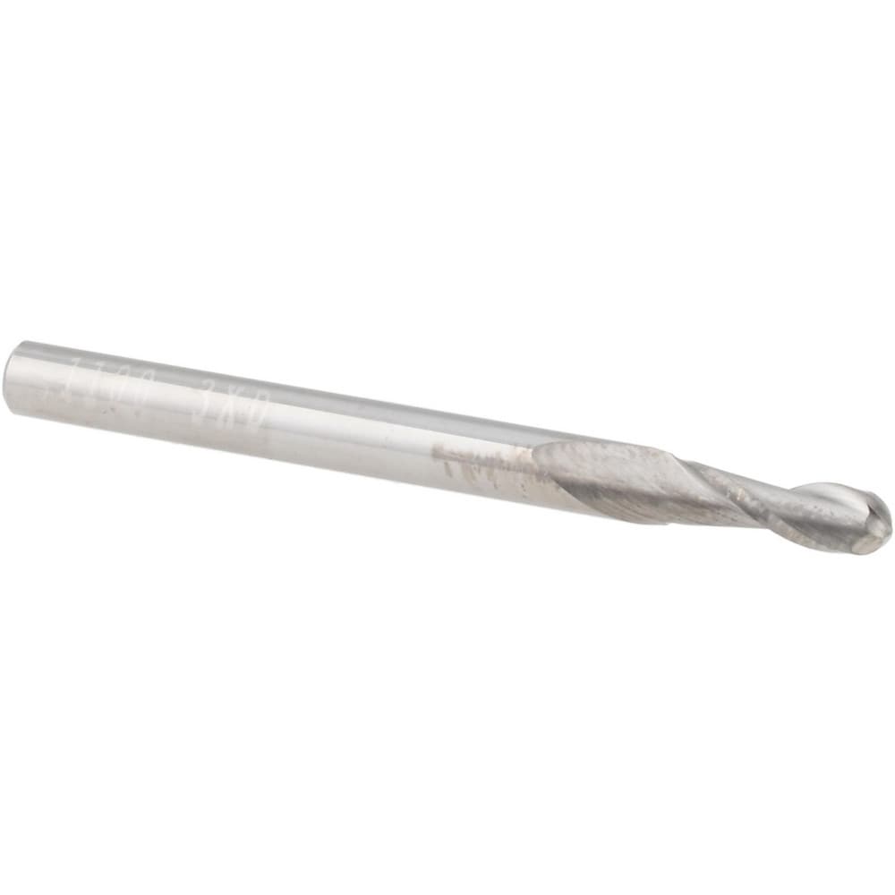 Ball End Mill: 0.1100" Dia, 0.3300" LOC, 2 Flute, Solid Carbide