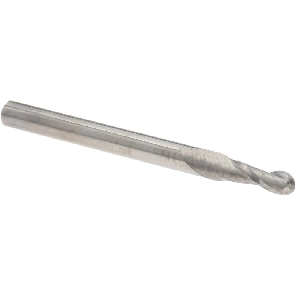 Ball End Mill: 0.1050" Dia, 0.3150" LOC, 2 Flute, Solid Carbide