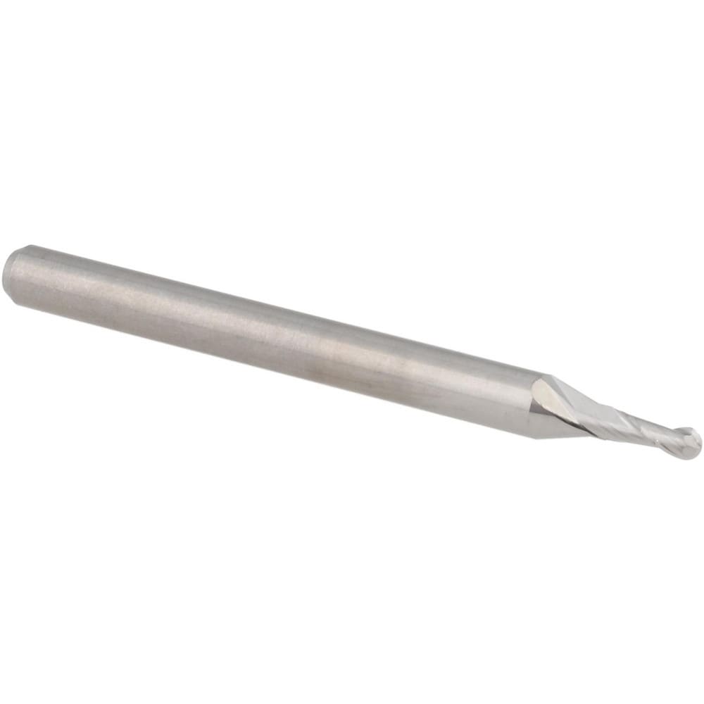 Ball End Mill: 1/16" Dia, 0.1860" LOC, 2 Flute, Solid Carbide