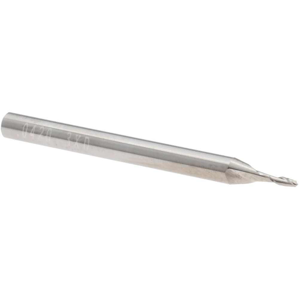 Ball End Mill: 0.0420" Dia, 0.1260" LOC, 2 Flute, Solid Carbide