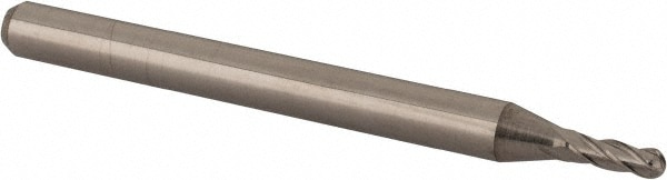 Ball End Mill: 0.0580" Dia, 0.1740" LOC, 4 Flute, Solid Carbide