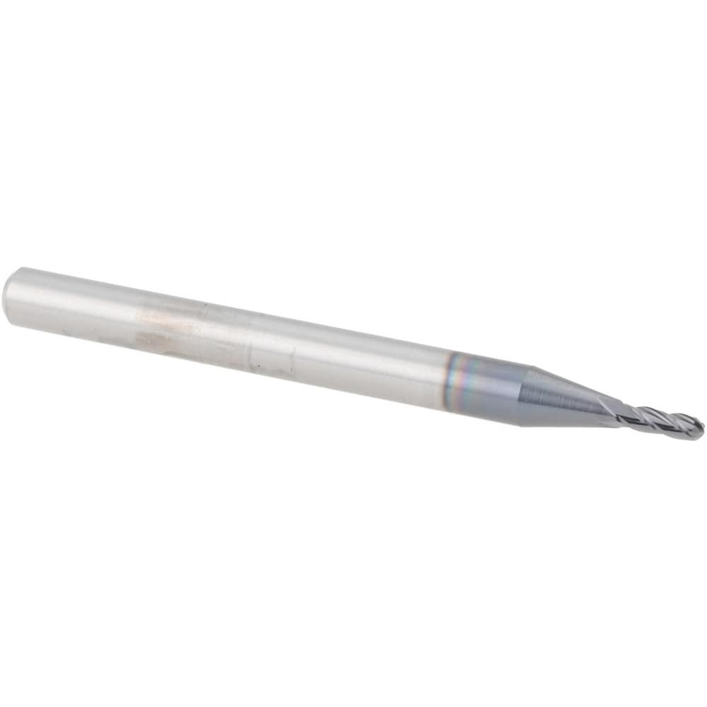 Ball End Mill: 0.0520" Dia, 0.1560" LOC, 4 Flute, Solid Carbide