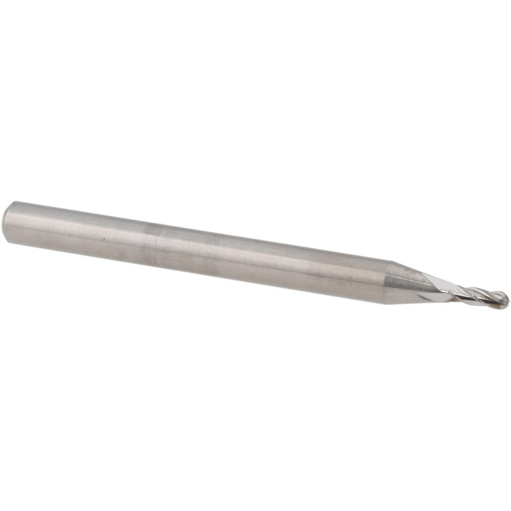 Ball End Mill: 0.0520" Dia, 0.1560" LOC, 4 Flute, Solid Carbide