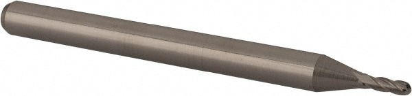 Ball End Mill: 0.0450" Dia, 0.1350" LOC, 4 Flute, Solid Carbide