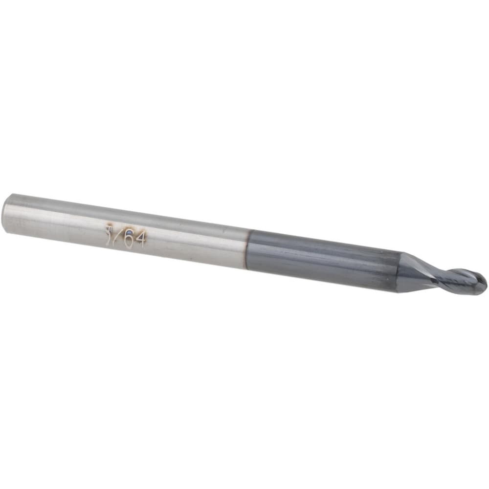 Ball End Mill: 5/64" Dia, 0.1170" LOC, 2 Flute, Solid Carbide