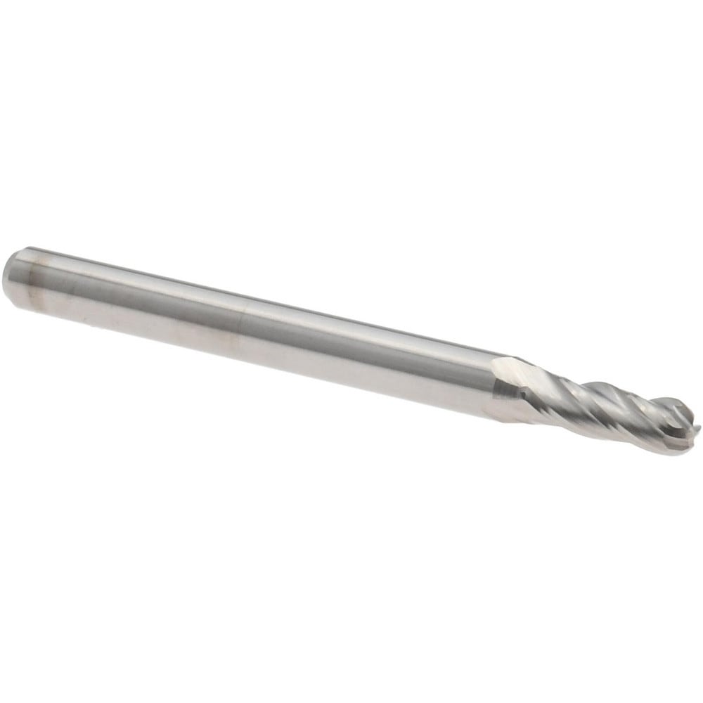 Ball End Mill: 0.1050" Dia, 0.3150" LOC, 4 Flute, Solid Carbide