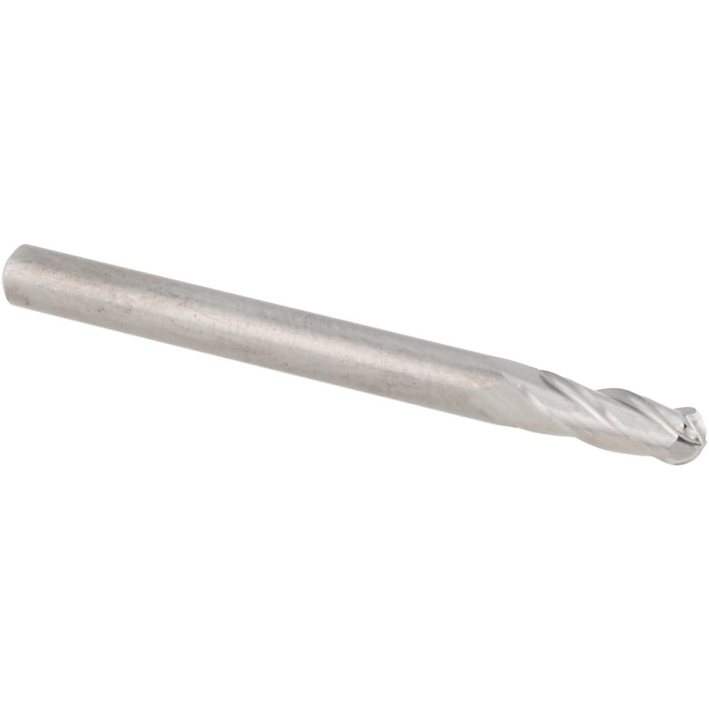 Ball End Mill: 0.1181" Dia, 0.3550" LOC, 4 Flute, Solid Carbide