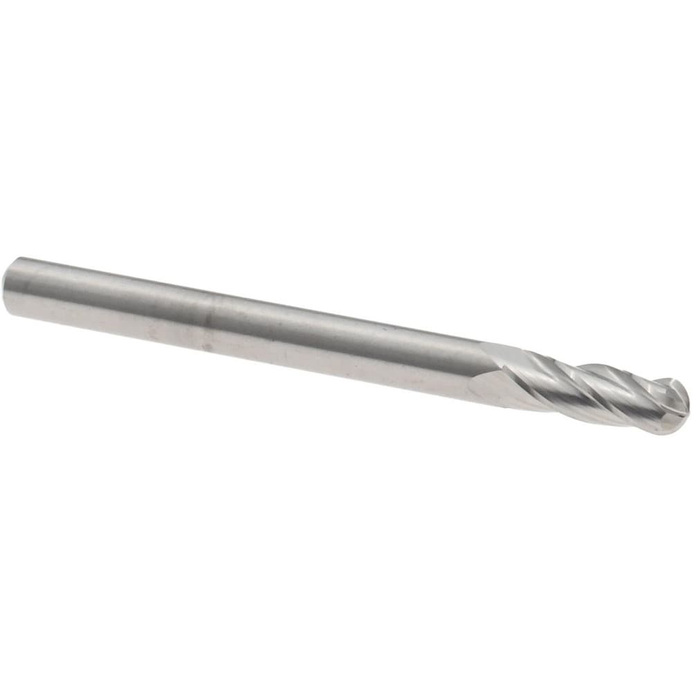 Ball End Mill: 0.1200" Dia, 0.3600" LOC, 4 Flute, Solid Carbide