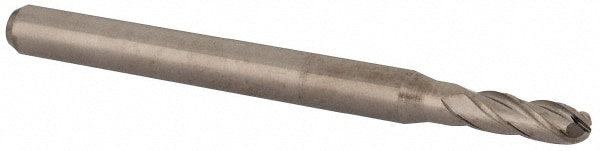Ball End Mill: 3/32" Dia, 0.2810" LOC, 4 Flute, Solid Carbide