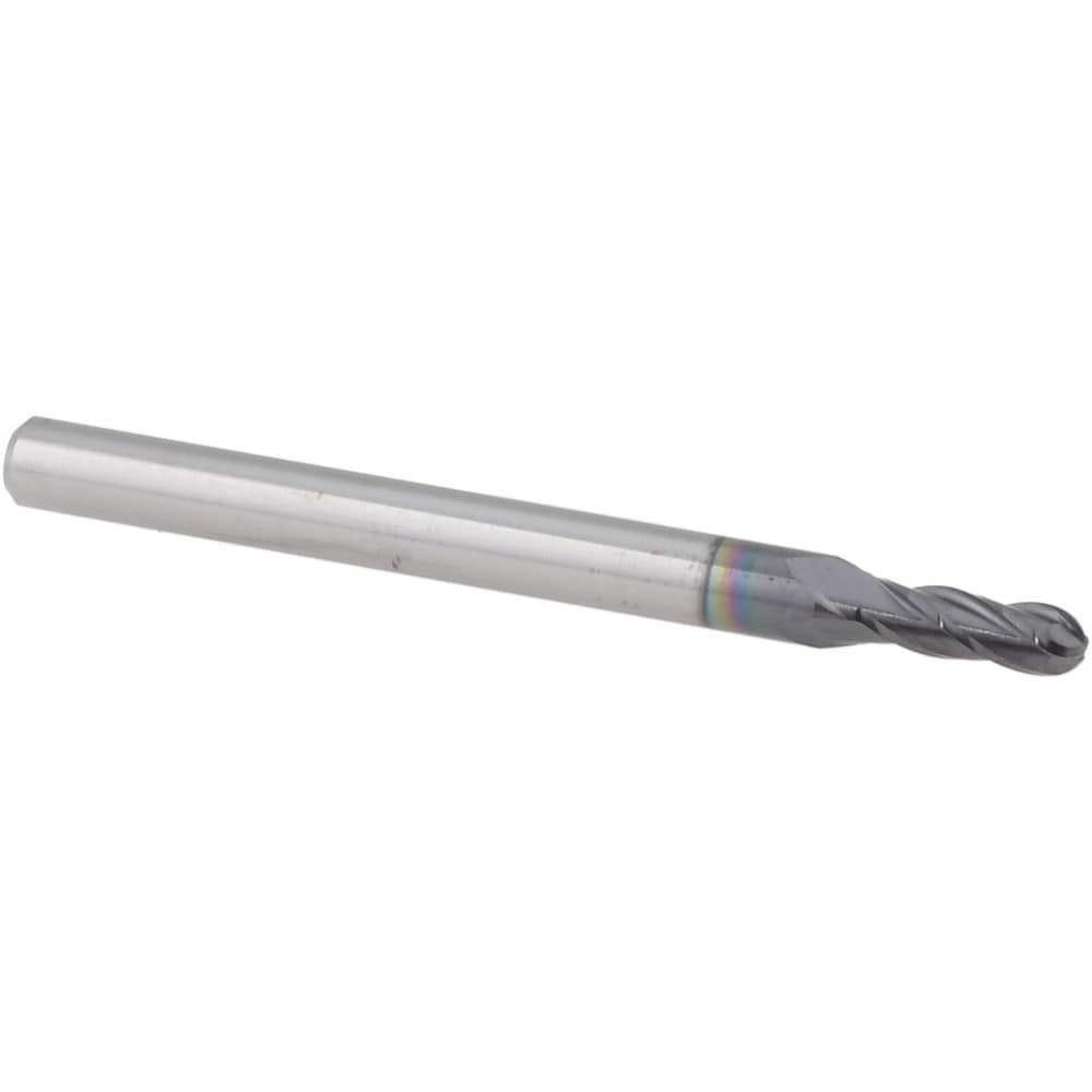 Ball End Mill: 0.0950" Dia, 0.2850" LOC, 4 Flute, Solid Carbide