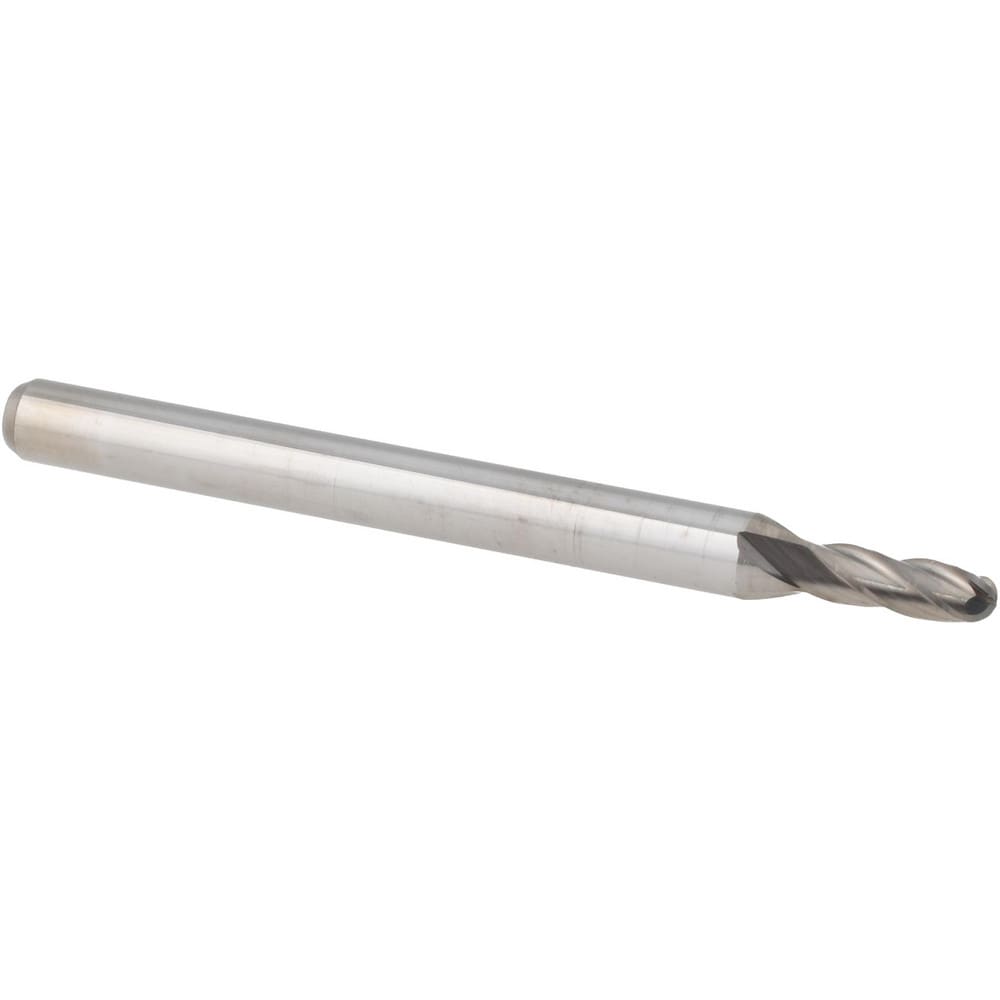 Ball End Mill: 0.0850" Dia, 0.2550" LOC, 4 Flute, Solid Carbide
