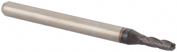 Ball End Mill: 0.0850" Dia, 0.2550" LOC, 4 Flute, Solid Carbide