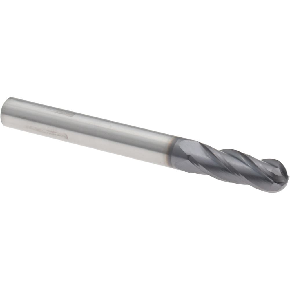 Ball End Mill: 1/4" Dia, 3/4" LOC, 4 Flute, Solid Carbide