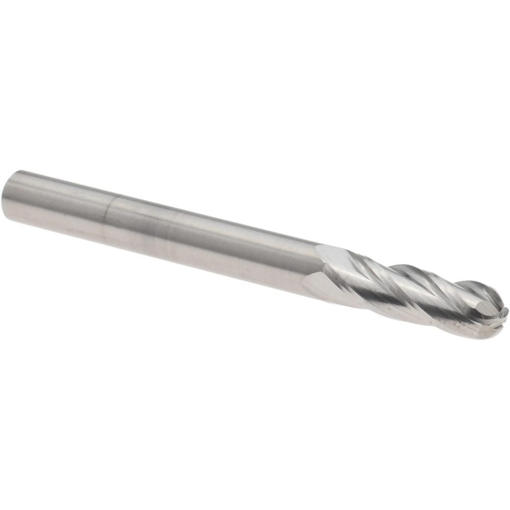 Ball End Mill: 3/16" Dia, 5/8" LOC, 4 Flute, Solid Carbide