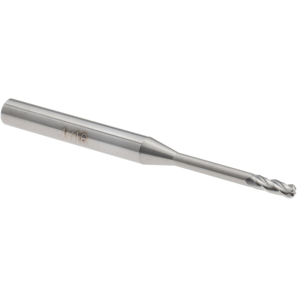 14797505 Ball End Mill: 1/16" Dia, 0.1860" LOC, 4 Flute, Solid Carbide  