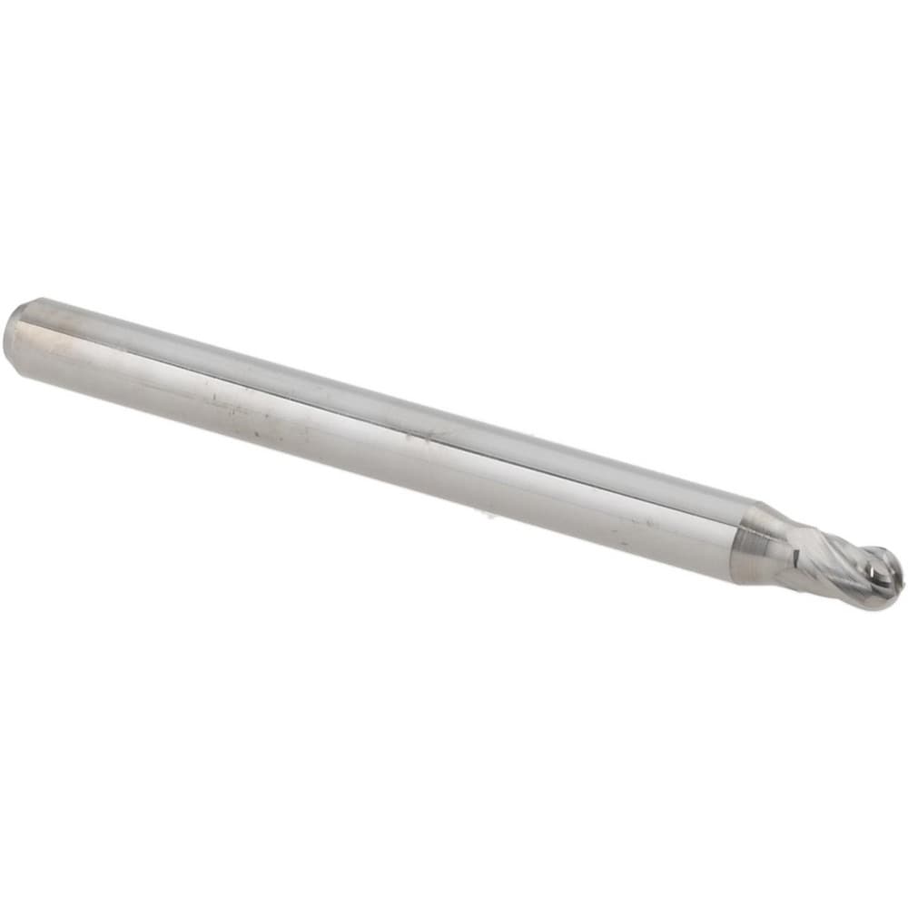Ball End Mill: 3/32" Dia, 0.1410" LOC, 4 Flute, Solid Carbide