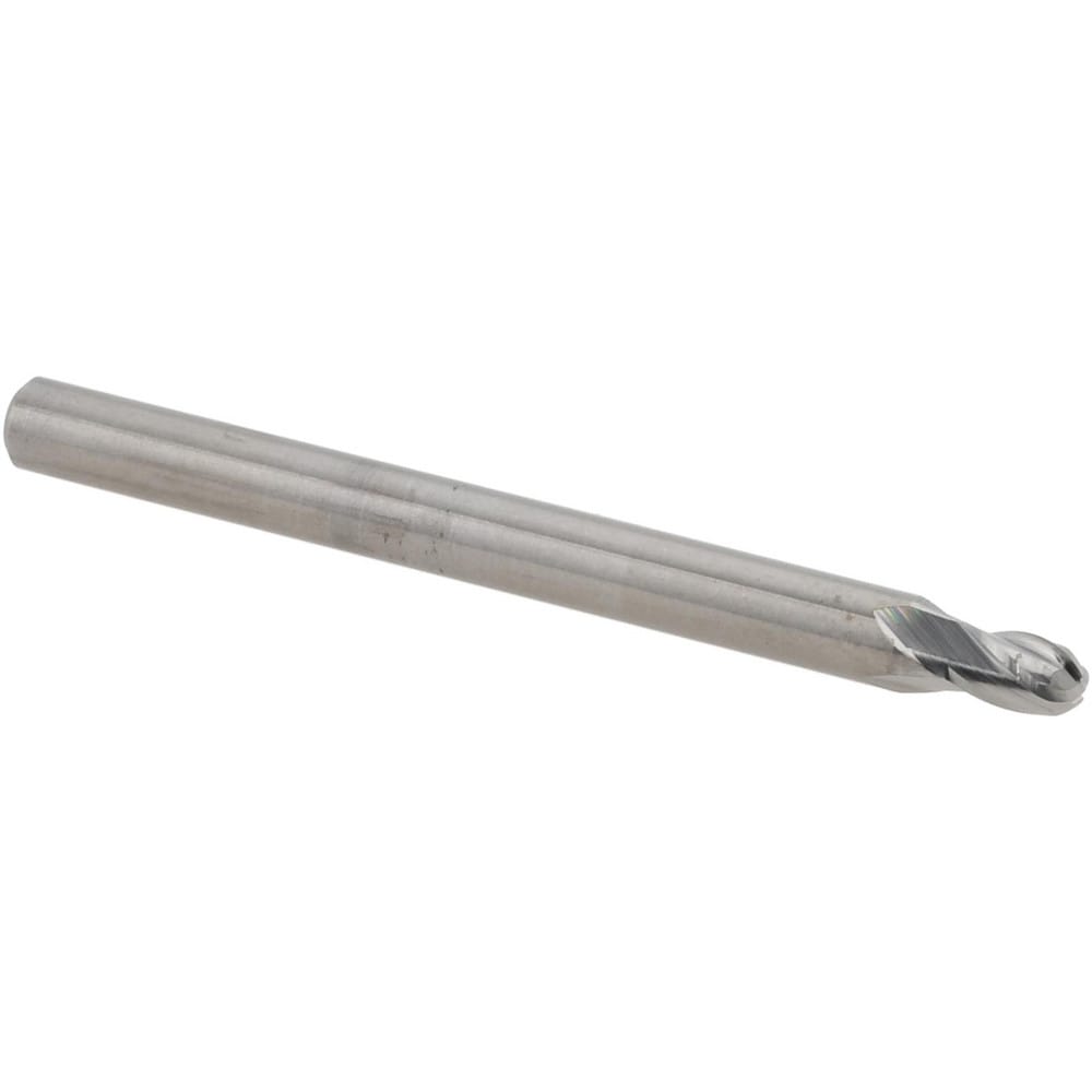 Ball End Mill: 0.1000" Dia, 0.1500" LOC, 4 Flute, Solid Carbide