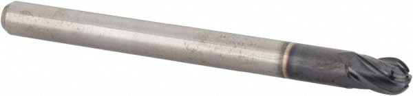 Ball End Mill: 1/8" Dia, 0.1880" LOC, 4 Flute, Solid Carbide