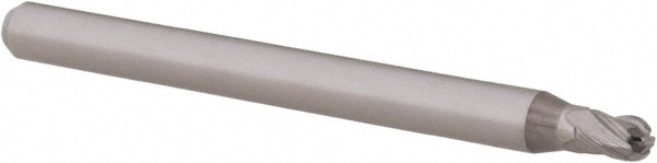 Ball End Mill: 0.09" Dia, 0.135" LOC, 4 Flute, Solid Carbide