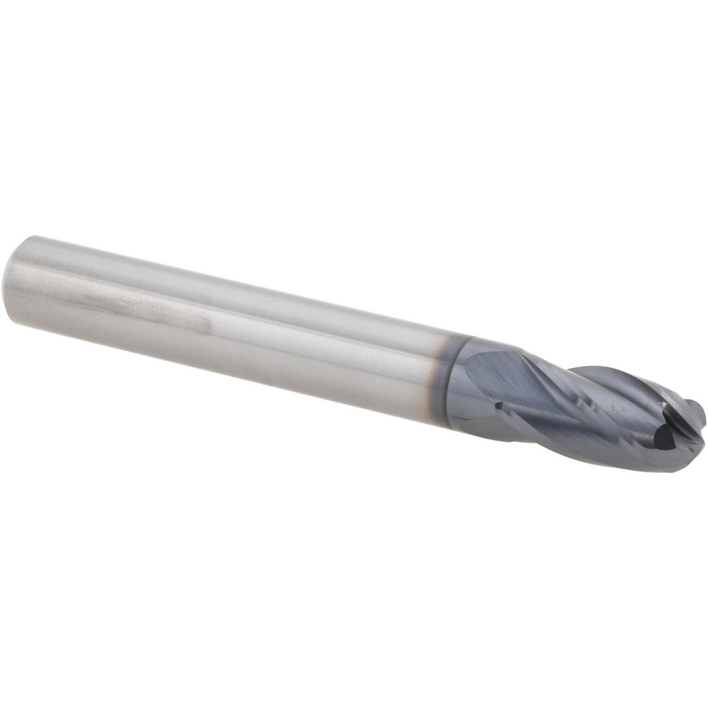 14881892 Ball End Mill: 1/4" Dia, 3/8" LOC, 4 Flute, Solid Carbide  