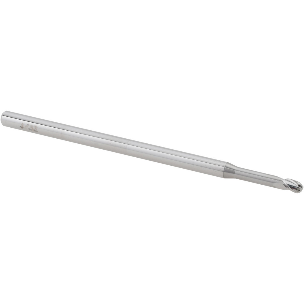 14881923 Ball End Mill: 3/32" Dia, 0.1390" LOC, 3 Flute, Solid Carbide  
