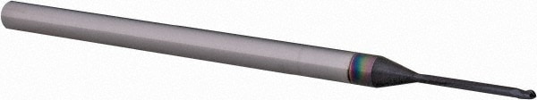 Ball End Mill: 0.04" Dia, 0.06" LOC, 3 Flute, Solid Carbide