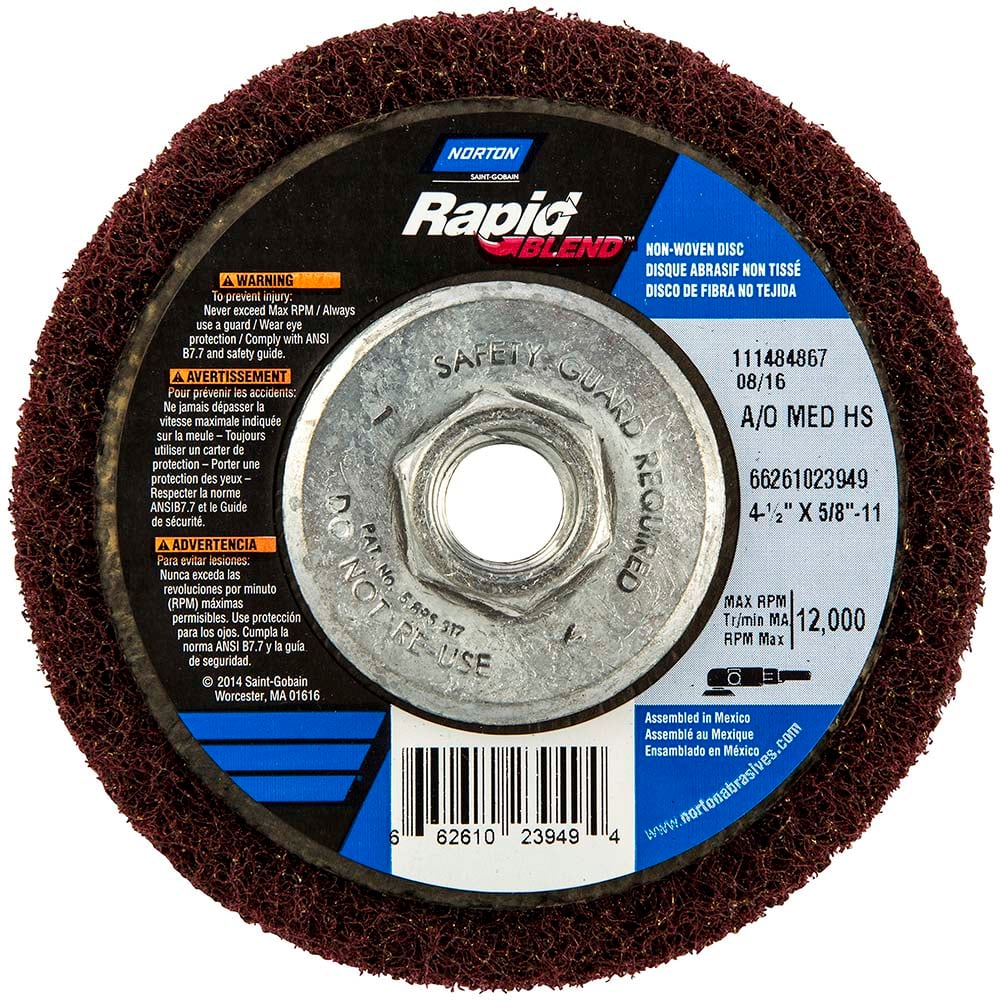 Deburring Disc: 4-1/2" Dia, Medium Grade, Aluminum Oxide