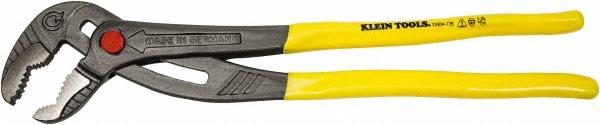 Klein Tools 10" OAL, 2-1/8" Max Capacity, 1-1/2" Jaw Length, 10 Position Water Pump Tongue & Groove Pliers - V-Jaws, Round Nose Head, Molded Plastic