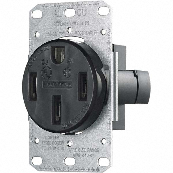 Straight Blade Single Receptacle: NEMA 14-50R, 50 Amps, Grounded - Residential, Black