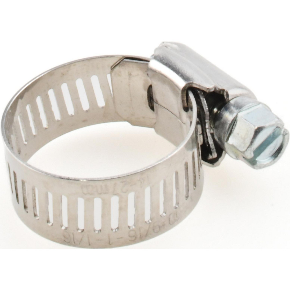 Worm Gear Clamp: SAE 10, 9/16 to 1-1/16" Dia, Stainless Steel Band