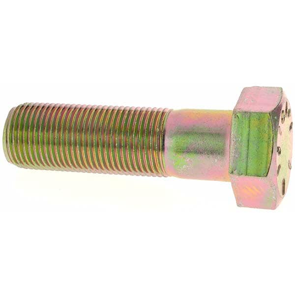 Hex Head Cap Screw: 7/8-14 x 3", Grade 8 Steel, Zinc Yellow Dichromate Finish