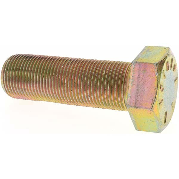 Hex Head Cap Screw: 1-14 x 3", Grade 8 Steel, Zinc Yellow Dichromate Finish
