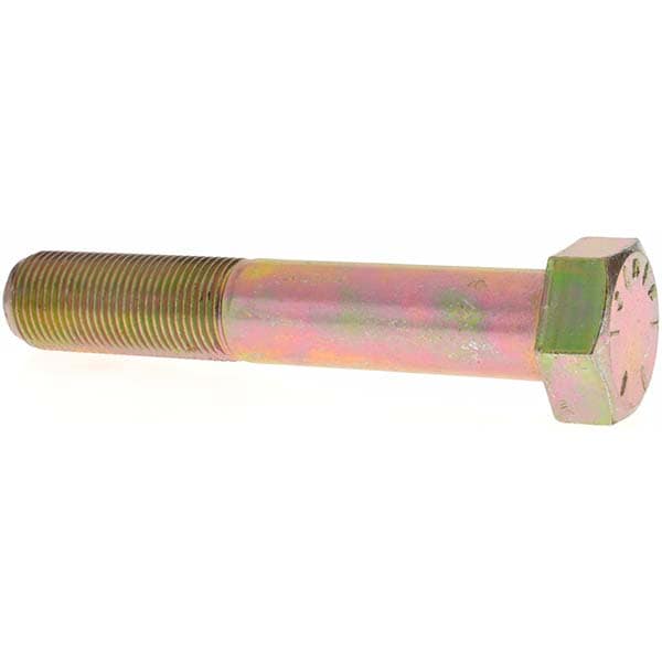 Hex Head Cap Screw: 7/8-14 x 5", Grade 8 Steel, Zinc Yellow Dichromate Finish