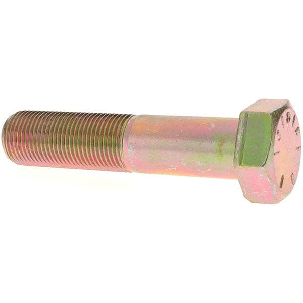 Hex Head Cap Screw: 7/8-14 x 4", Grade 8 Steel, Zinc Yellow Dichromate Finish