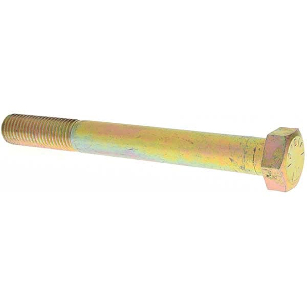 Hex Head Cap Screw: 7/8-9 x 8", Grade 8 Steel, Zinc Yellow Dichromate Finish