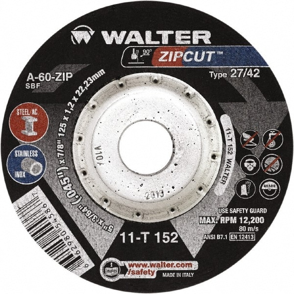 Depressed Grinding Wheel:  Type 27 & Type 42,  4-1/2" Dia,  3/64" Thick,  7/8" Hole,  Aluminum Oxide