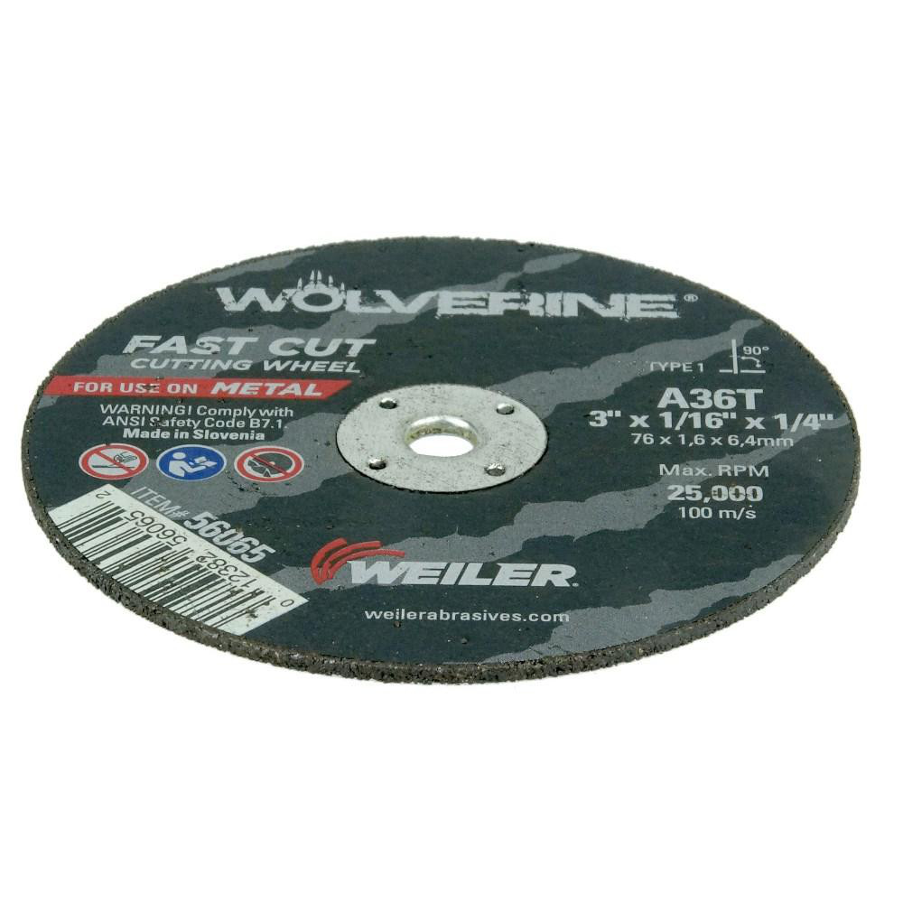 Weiler CutOff Wheel Type 1, 3" Dia, 1/16" Thick, 1/4" Hole, Aluminum Oxide MSC Industrial