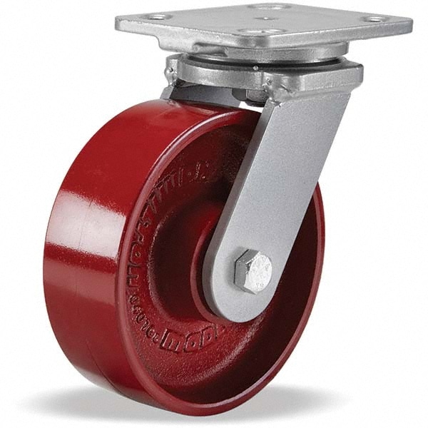 Hamilton S-WH-6M-4SL-FB Swivel Top Plate Caster: Cast Iron, 6" Wheel Dia, 2" Wheel Width, 1,400 lb Capacity, 7-1/2" OAH 